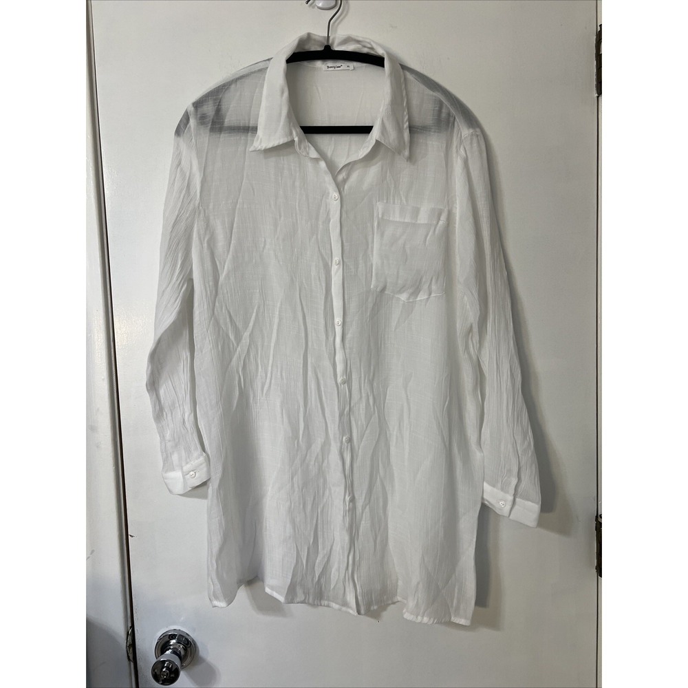 Breezy Lane Beach Cover Up for Women Button Down Shirt Swimsuit Medium, White‎